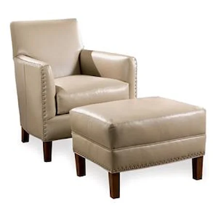 Leather Chair & Ottoman with Nailhead Trim